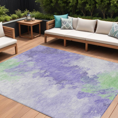 Tapis extérieur lavable abstrait vert menthe et ivoire 10 pi x 14 pi lavande