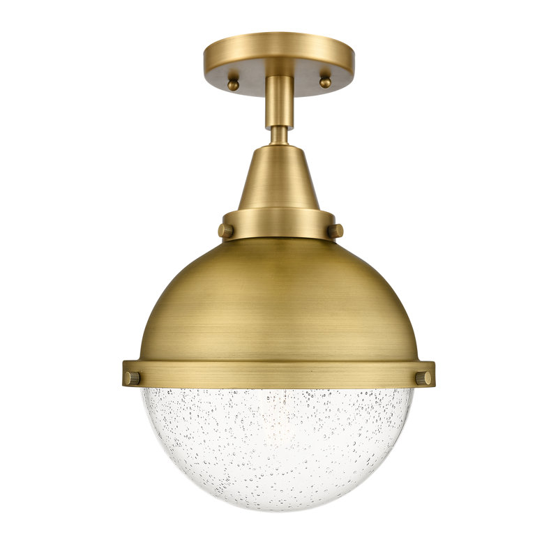 Plafonnier encastré en verre Amede, Laiton brossé, H 13,38 po x l 9 po x P 9 po, Grainé