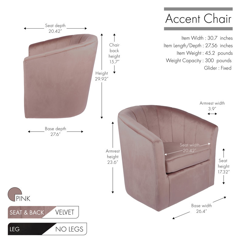 Velvet Swivel Barrel Chair, Pink