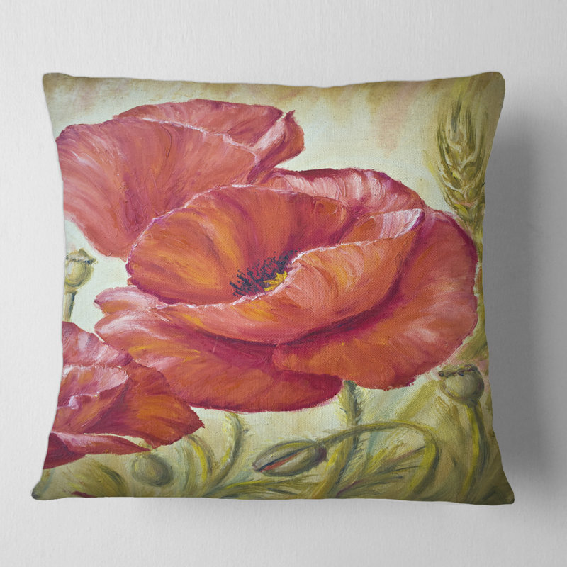 Housse et insert de coussin carré Blossoming Poppies in Wheat Fields, 16" x 16"