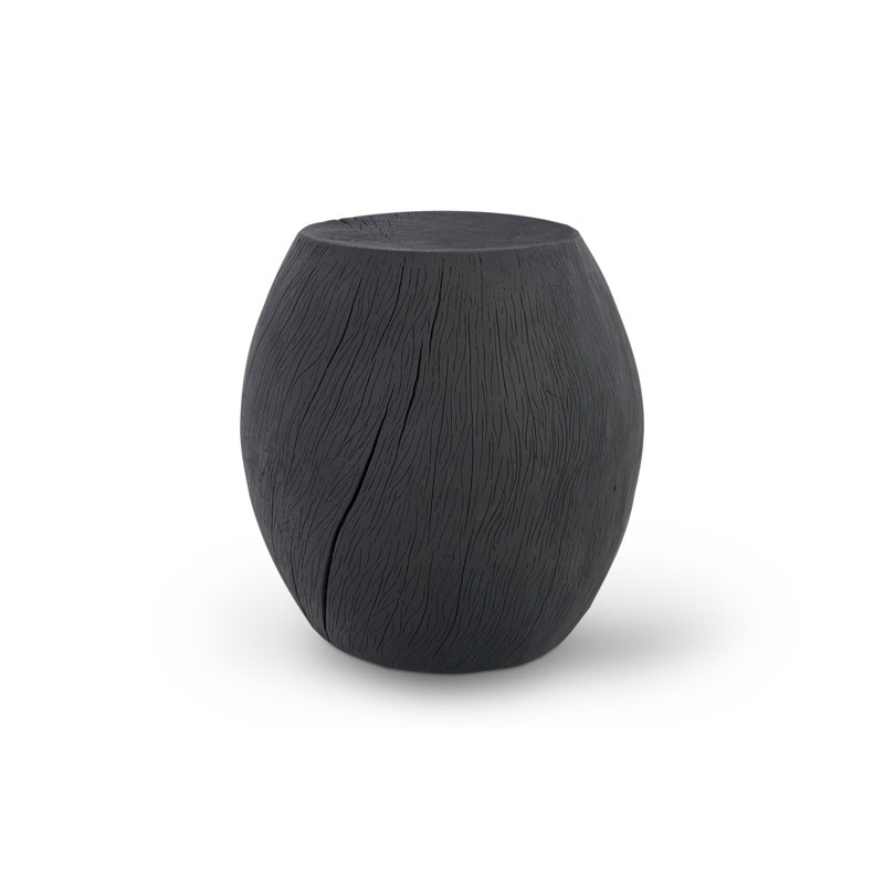 Matte Black Charred Resin Drum Stool, 17"
