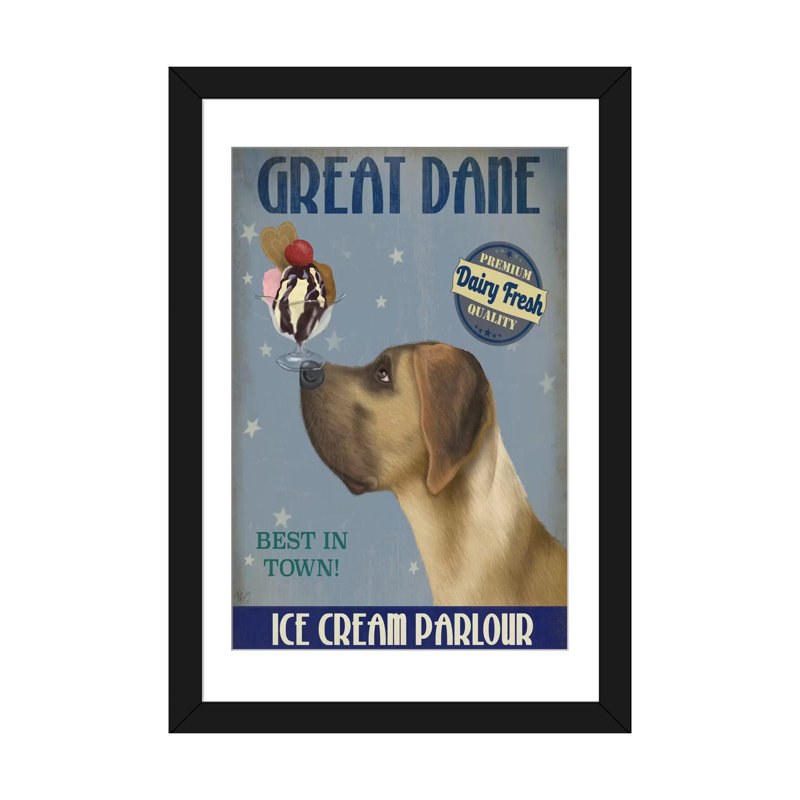« great danois ice crème », reproduction d’impression sur toile tendue Fab Funky, Papier d'art encadré noir, Blanc