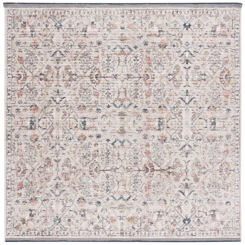 Tapis floral en coton / polyester tissé à la machine Floral, Carré 6 pi 7 po