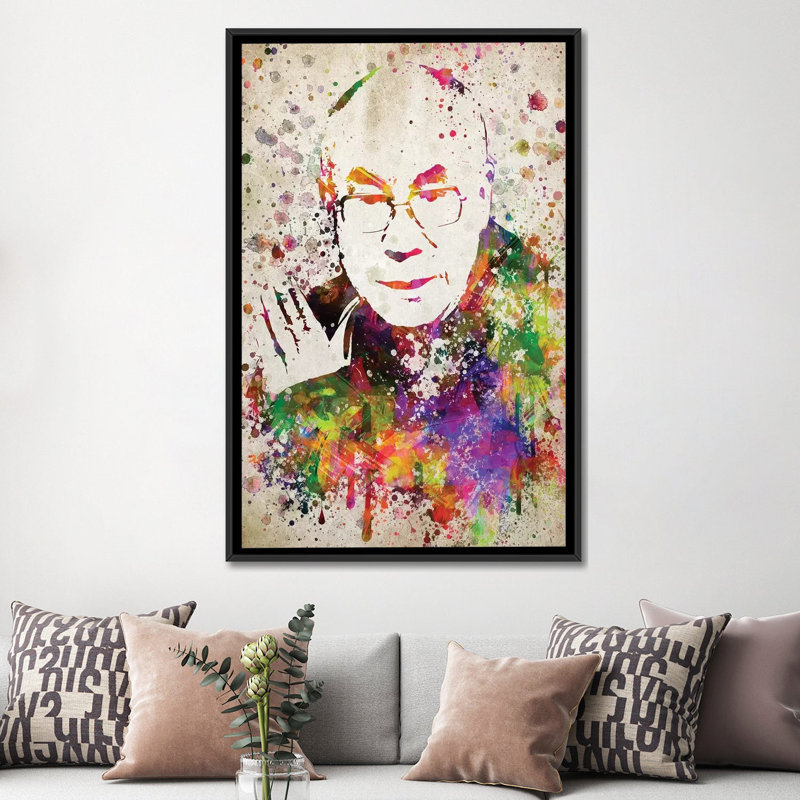 « dalai dalai lama », impression sur toile, H 26 po x l 18 po x P 1,5 po, Toile encadrée noire, Pas de tapis