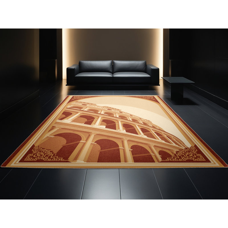 Machine Washable Pelico Rome Colosseum Classic Oriental Rug in Brown – Beige Binding, 2x4