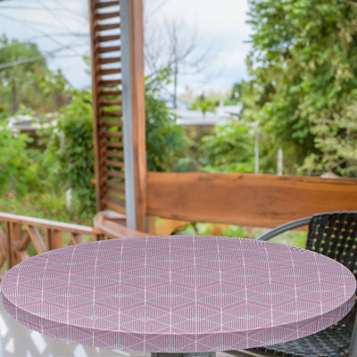 Ebern Designs Geometric Fitted Round TableclothBlue Vermilion White 81326