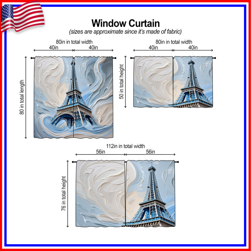 Rideaux de fenêtre Tour Eiffel obscurcissant et obscurcissant - 2 panneaux, 20in x 80in - 2 panels