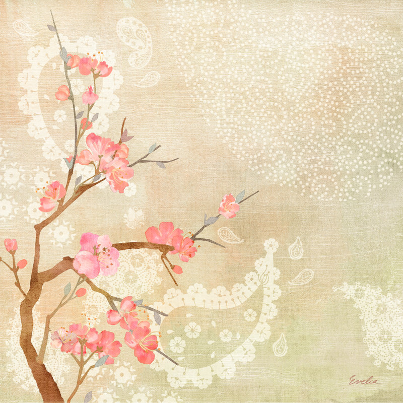 «Sweet Cherry Blossoms II», peinture sur toile, H 12 po x l 12 po