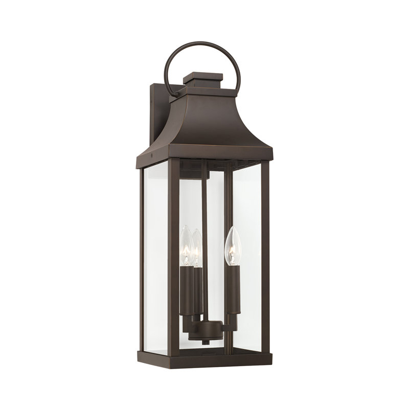 Large 3-light outdoor wall lantern W 8“ x H 24” with Caden clear glass, Bronze huilé