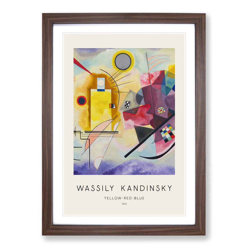 Yellow Red Blue Print by Wassily Kandinsky - Picture Frame Painting, 65cm H x 48cm W x 2cm D, Walnut