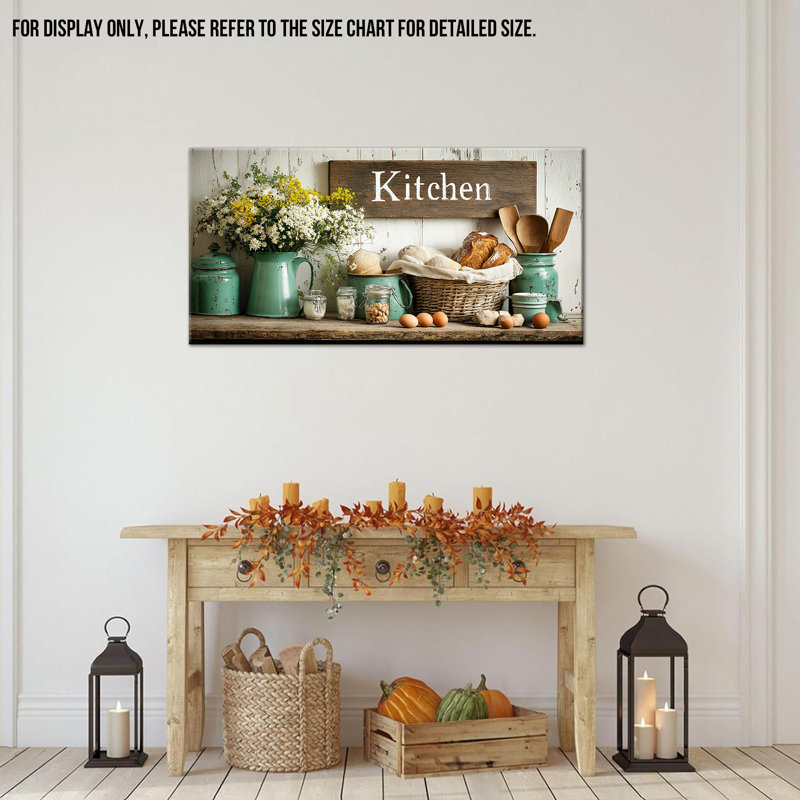 Large Farmhouse Duppstadt - Rustic Pictures Wall Decor and Vintage Kitchen Artwork for Dining Room, Country Style Wall Art Prints with Flowers and Bread, Wrapped Canvas Pine Frame, 24×48 inches