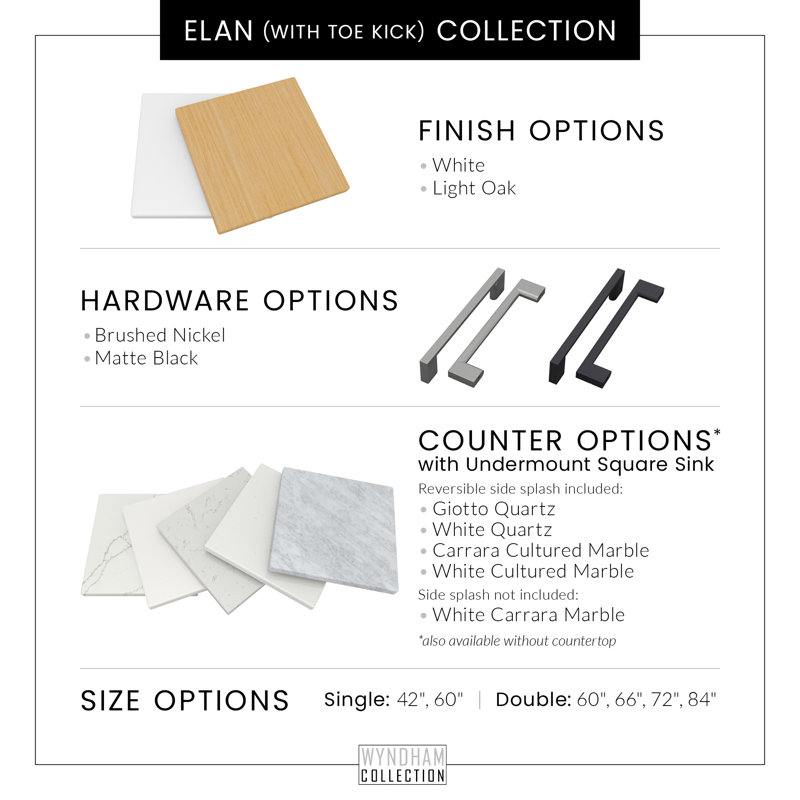 Elan TK 42" Freestanding Single Bathroom Vanity with Quartz Top, White, Brushed Nickel, Giotto Quartz