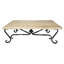 Rectangular Peach Travertine Coffee Table: Hand-forged Iron Base, Rustic Accent