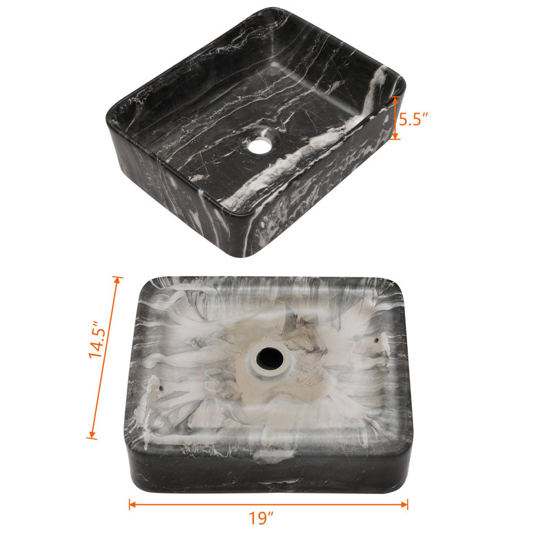 Beslend 14.5'' Black/White Marble Ceramic Rectangular Bathroom Sink