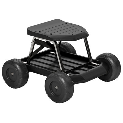 Garden Seat with Wheels, Rolling Garden Stool, Black