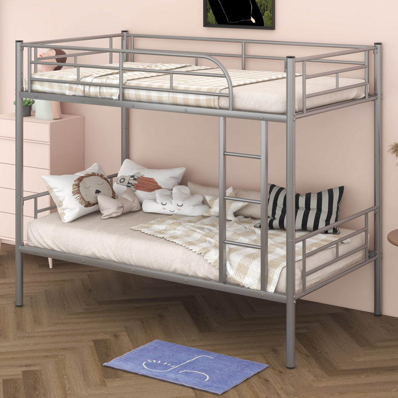 Esliabeth Twin Over Twin Metal Bunk Bed, Silver