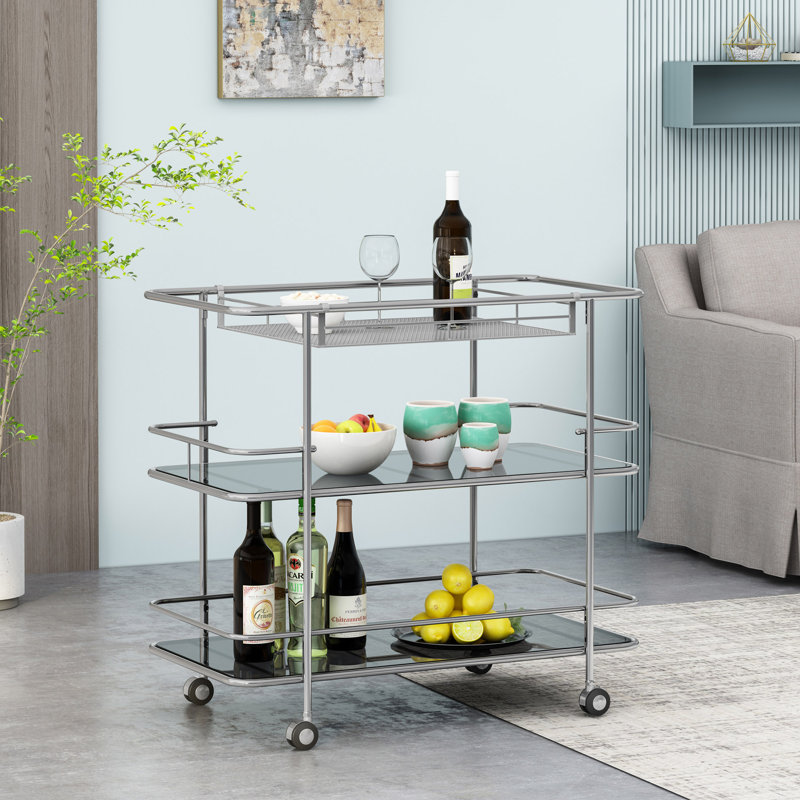 Wagon-bar en métal avec verre