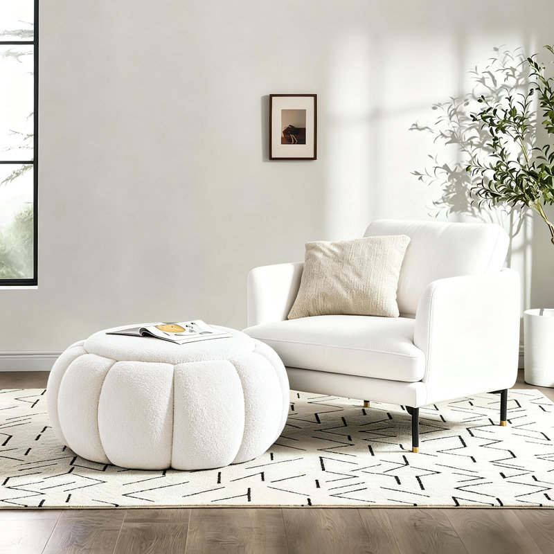Repose-pieds rembourré avec rangement, Teddy Beige