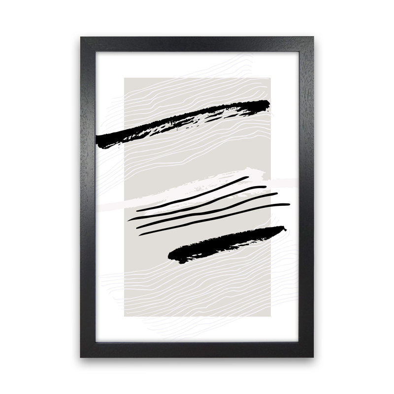 Abstracts Pennellate Linee Grey White Black 2 by Planeta444 - Print, 46cm H x 34cm W x 3cm D, Black Framed