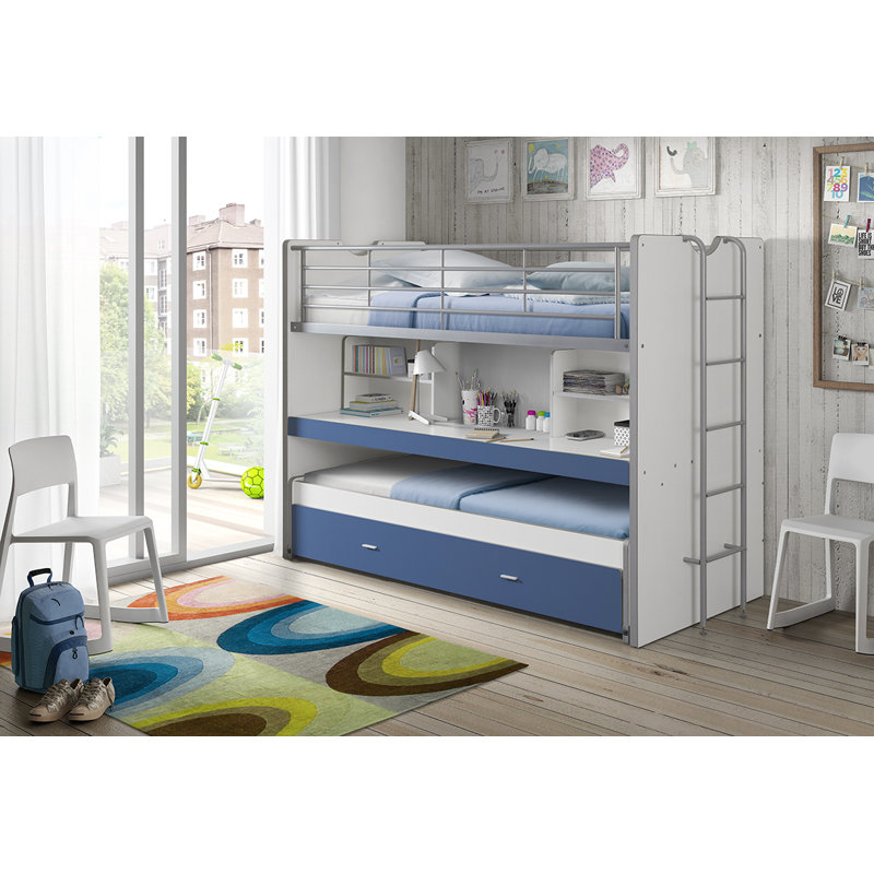European Single (90 X 200 Cm) High Sleepers with Storage Included with Trundle Included, Blue