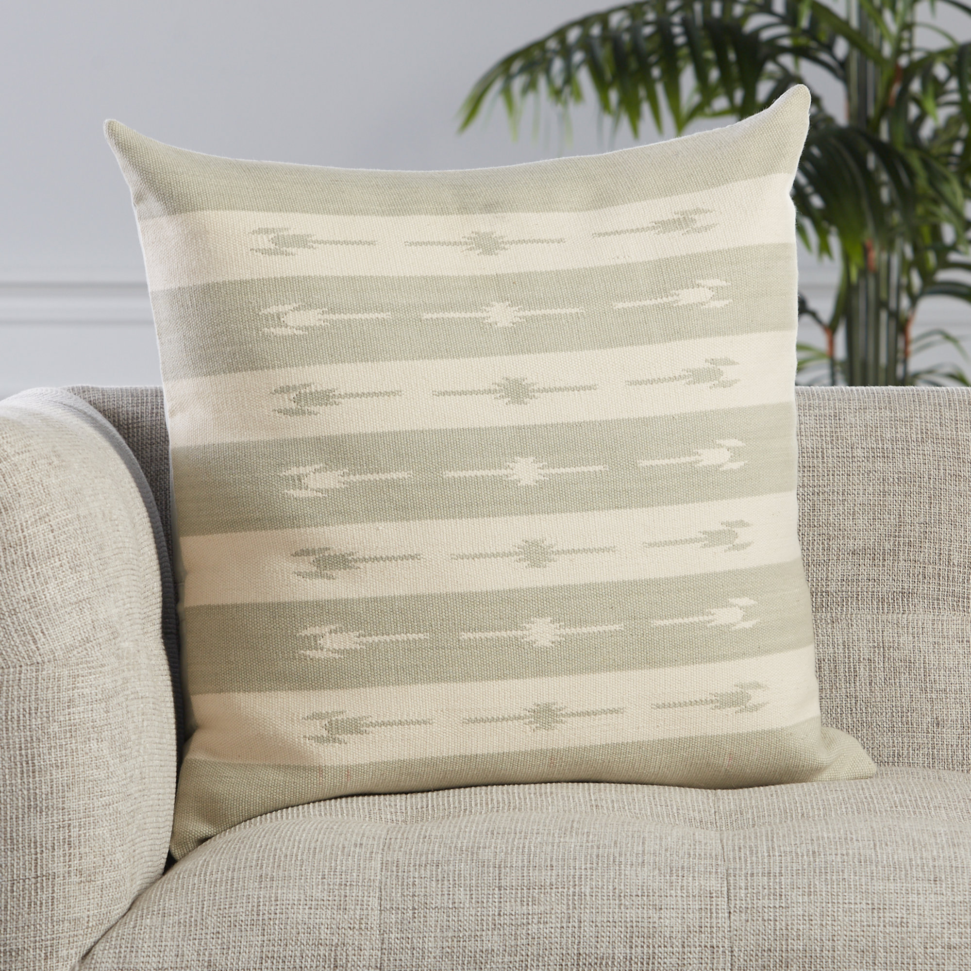 Estela Striped Cotton Throw Pillow, Taupe, Down