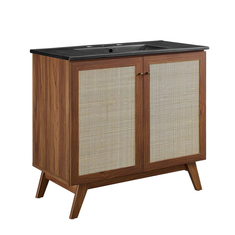 Modway Soma 36'' Free Standing Single Bathroom Vanity with Manufactured Wood Top, Walnut, Black