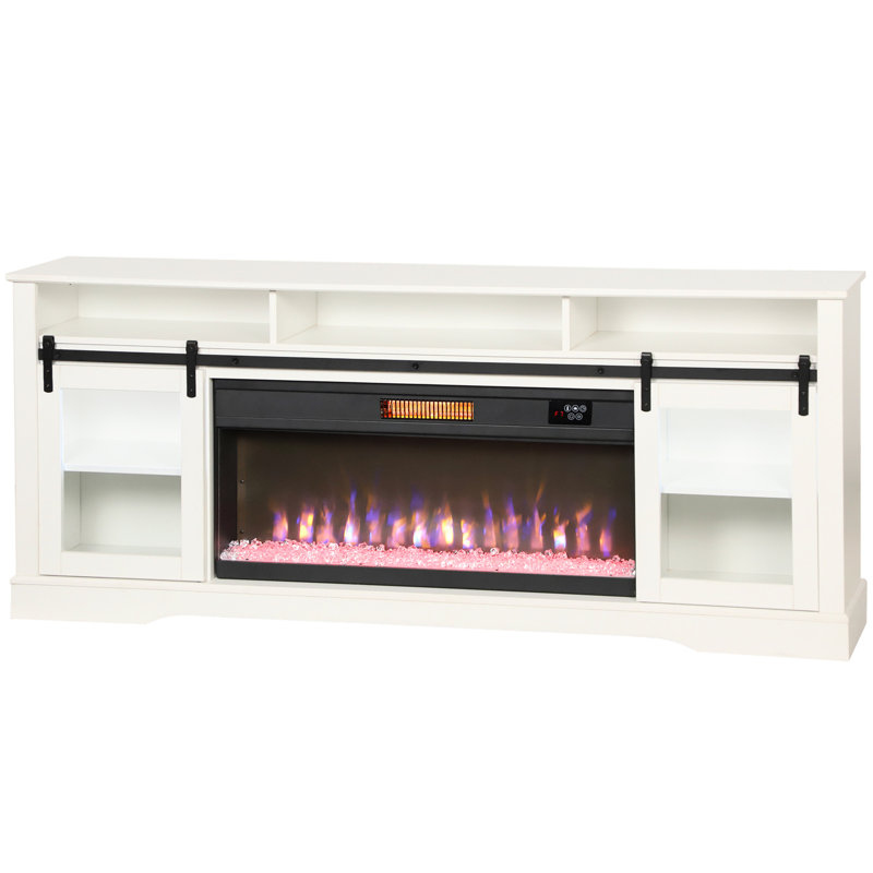 Console de télévision avec foyer électrique et rangement ouvert - 725w / 1450w chauffage, 59f 95f gamme de température foyer, armoires latérales Spacieux centre de divertissement pour les téléviseurs jusqu'à 80 ", flamme personnalisable