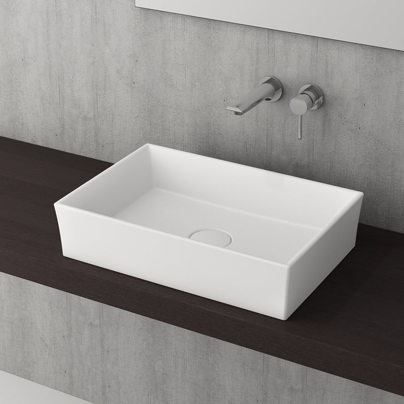 Cesena Rectangular Countertop Bowl - Without Tap Hole, 170mm H x 380mm W x 560mm L,  Gloss White