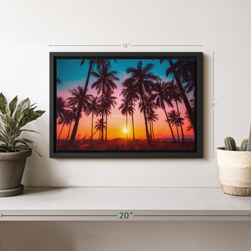 Silhouette, coucher de soleil tropical, reproduction sur toile, H 9 po x l 13 po