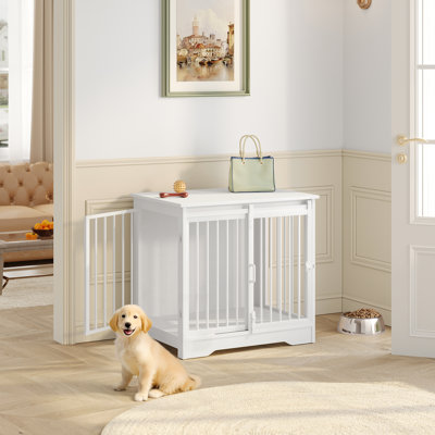 Dog Crate Furniture, 69 cm Double Door Wooden Dog Crate with Barn Door, Indoor Kennel, End Side Table Wooden Animal Crates for Small Dogs, Anti-Chew Anti-Escape