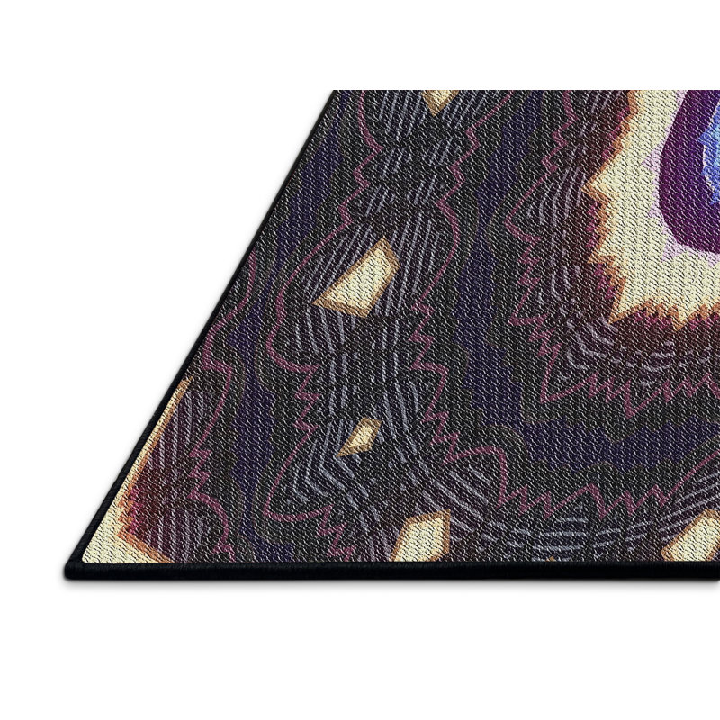 Laine faite à la machine et polyester noir/bleu/beige Tapis décoratif, Rectangle 5 pi x 7 pi