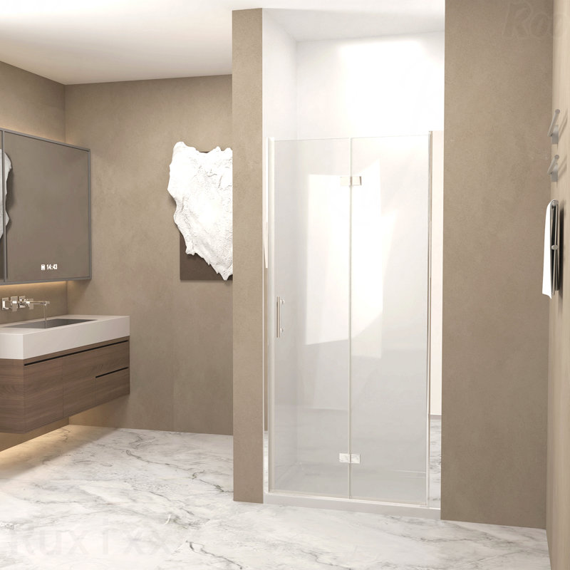 Porte de douche pliante - Verre trempé de 1/4 po (6 mm), cadre en aluminium chromé, film antidéflagrant, Argent