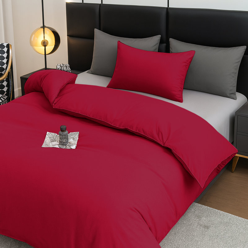 Aspire Homeware Ultra Soft 4 Piece Hotel Quality Dyed Duvet Bedding Set with Pillowcases and Fitted Sheet, Burgundy