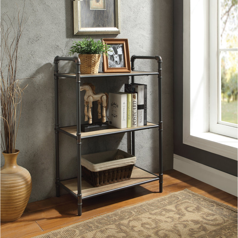 Bibliothèque en chêne antique et gris sablé, (3 Shelves) 36" H x 14" W x 26" D