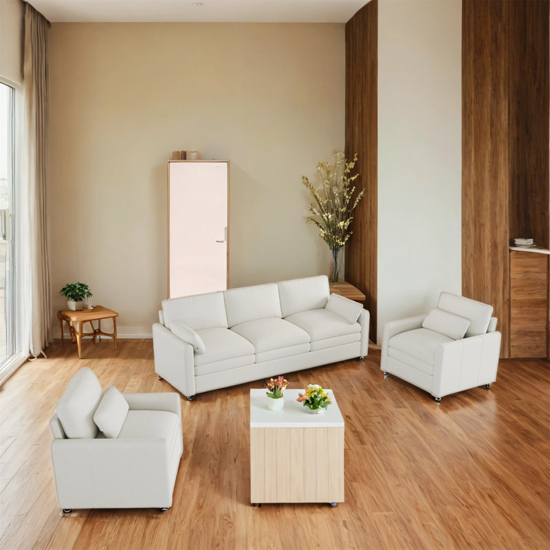 Extra-large Double-cushion Sofa Set, White