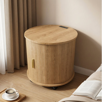 Tables de bout cylindriques de style Mid-Century avec station de charge intégrée et porte coulissante 