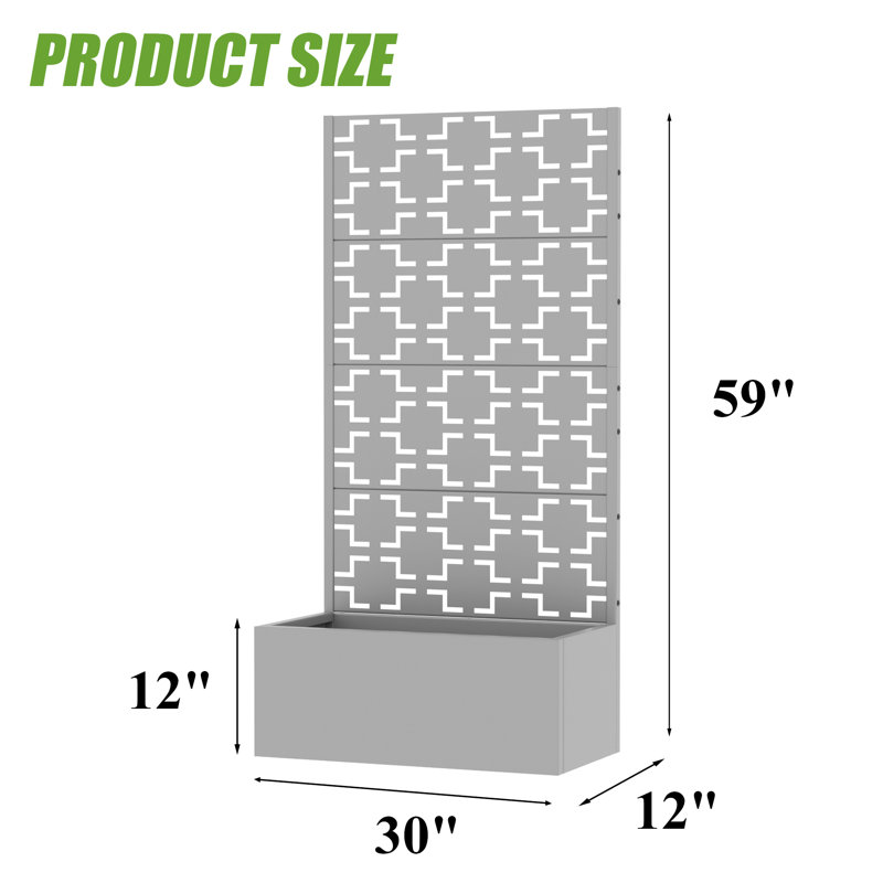 Outdoor Metal Planter Box with Trellis without Wheels, Grey