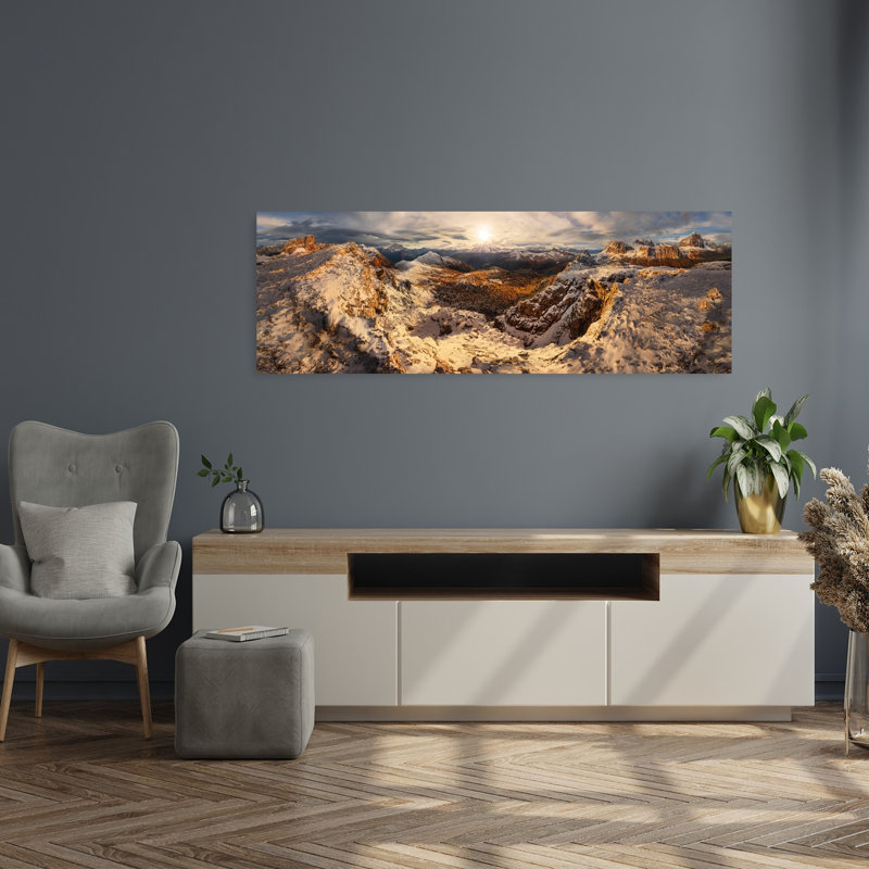 Golden Dolomites, paysage dramatique abstrait contemporain, art mural, H 48 po x l 16 po