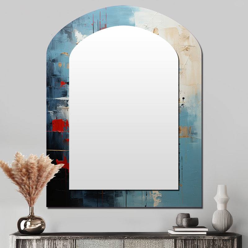 Collage Serenade I - Abstract Collages Arch Large Mirror, Modern Asymmetrical Decorative Wall Mirror, Printed Metal Art