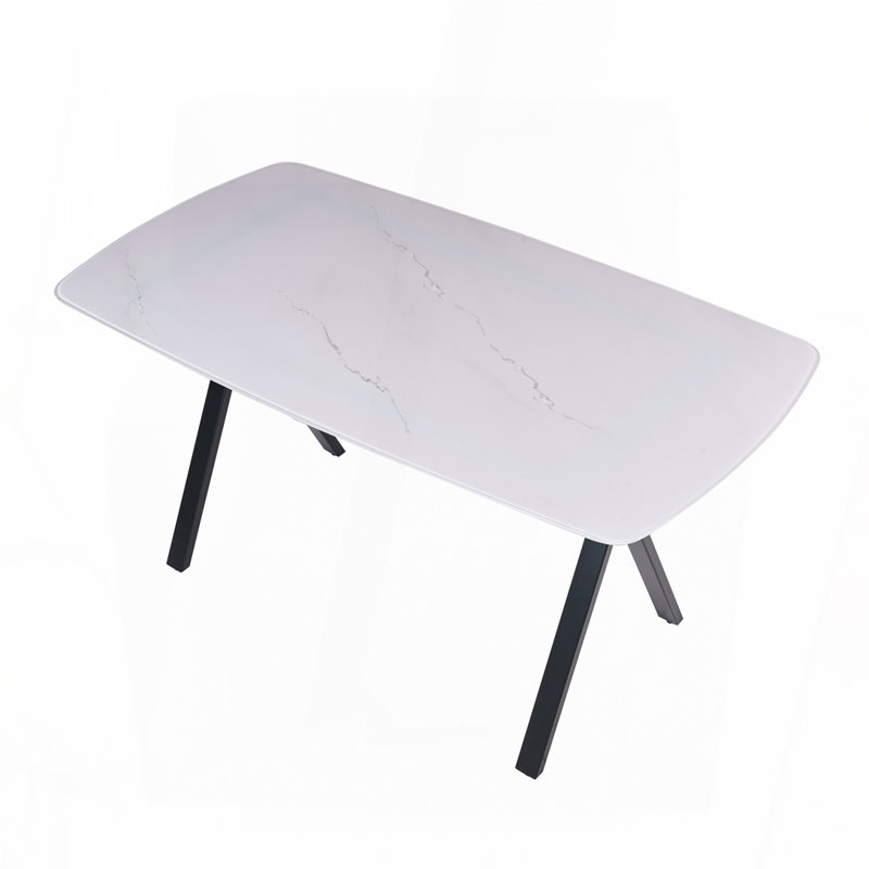 Rectangular Tempered Glass Dining Table with Marble Pattern