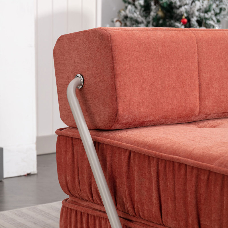 Orange Folding Sofa , Futon Sleeper Chair, Convertible Chair Floor Couch & Sleeping Mattress For Living Room, Guest Room, Home Office, Apartment, Small Space, Removable Back Cushion.