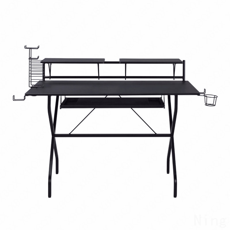 Black Rectangular Computer Desk, with Keyboard Tray
