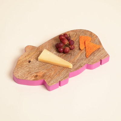 Guinea Pig-Shaped Mango Wood Serving Board with Pink Edge, Wooden Cheese & Charcuterie Board for Kitchen & Entertaining