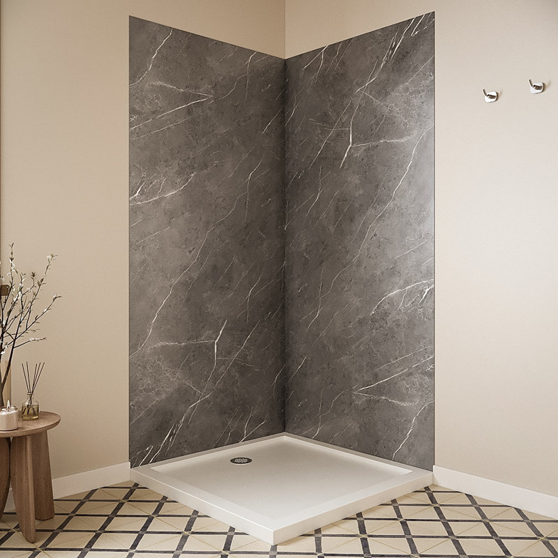Streamline DSH-1260-124 36 in. L x 36 in. W. x. 76 in. H 2-Piece Glue-Up Corner Shower Surround in Grey Marble Finish
