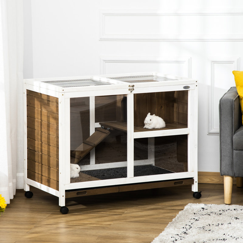Cage en bois avec roulettes, dimensions de bureau et de table d'appoint, entrée étanche, revêtement brun