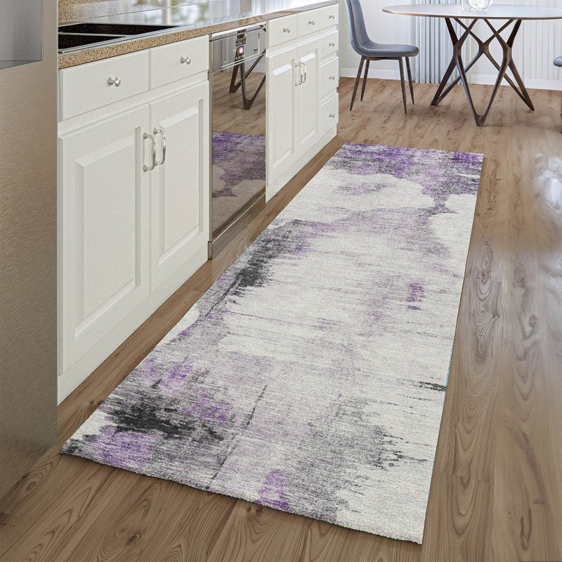 Premium Machine Washable Prisco Purple Rug, Runner 2'3" x 7'6"
