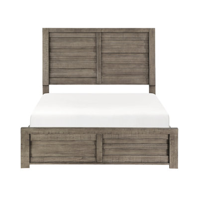 Lit double gris rustique pour chambre à coucher, fait de bois avec tête de lit à profil bas / tête de lit en gris, tête de lit en bois