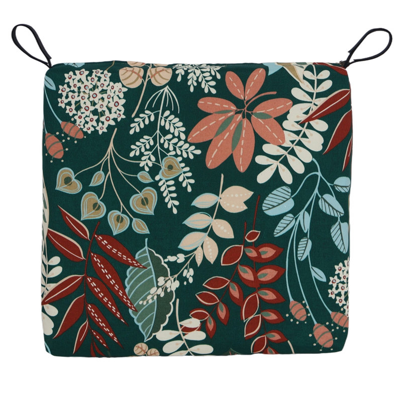 Outdoor 3'' Dining Chair Seat Cushion, Green Floral