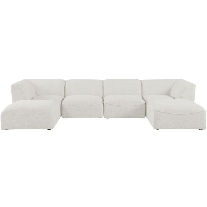 Callister Upholstered L-Shaped Sectional with Ottoman Reversible, Cream Linen Textured Fabric