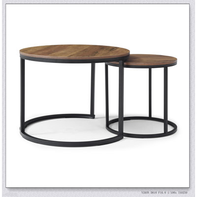 Set of 2 Nesting Round Coffee Tables with Sturdy Metal Frame for Modern Industrial Living Room and Bedroom